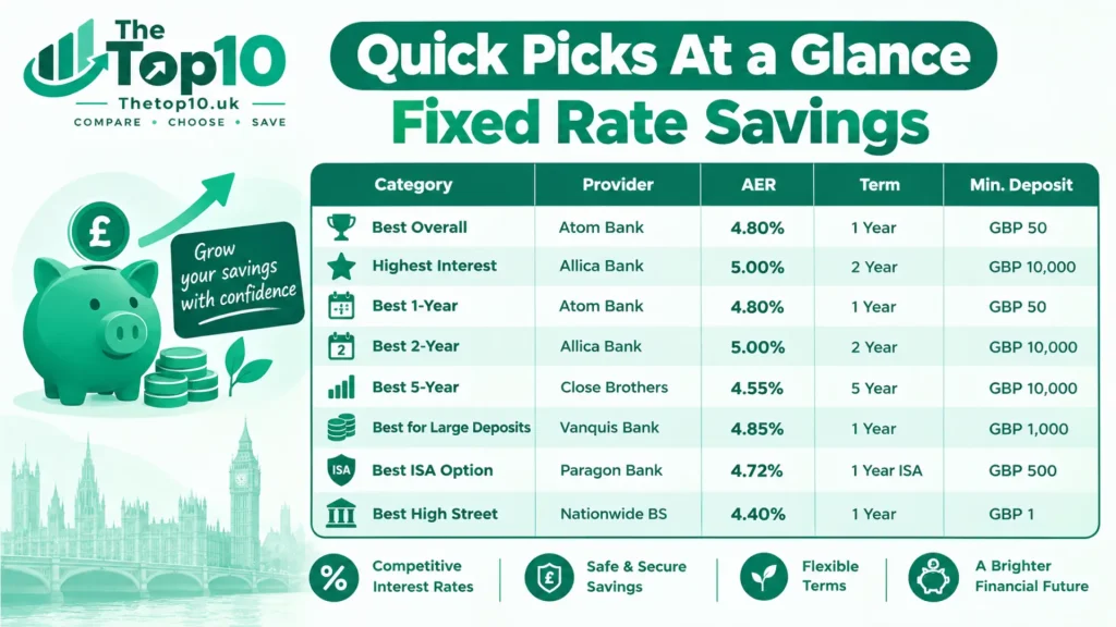 Quick Picks At a Glance Fixed Rate Savings